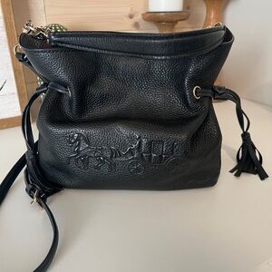 Coach CA213- Black Crossbody with Horse & Carriage Embossed Design